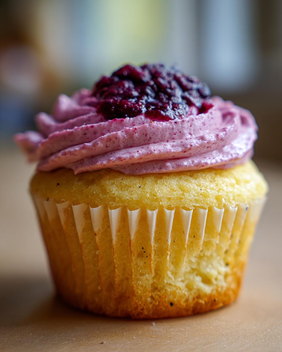 Delicious! 1 Recipe for Lemon Poppy Seed Cupcakes 5 Lemon Poppy Seed Cupcakes with Blackberry Frosting - detail 2